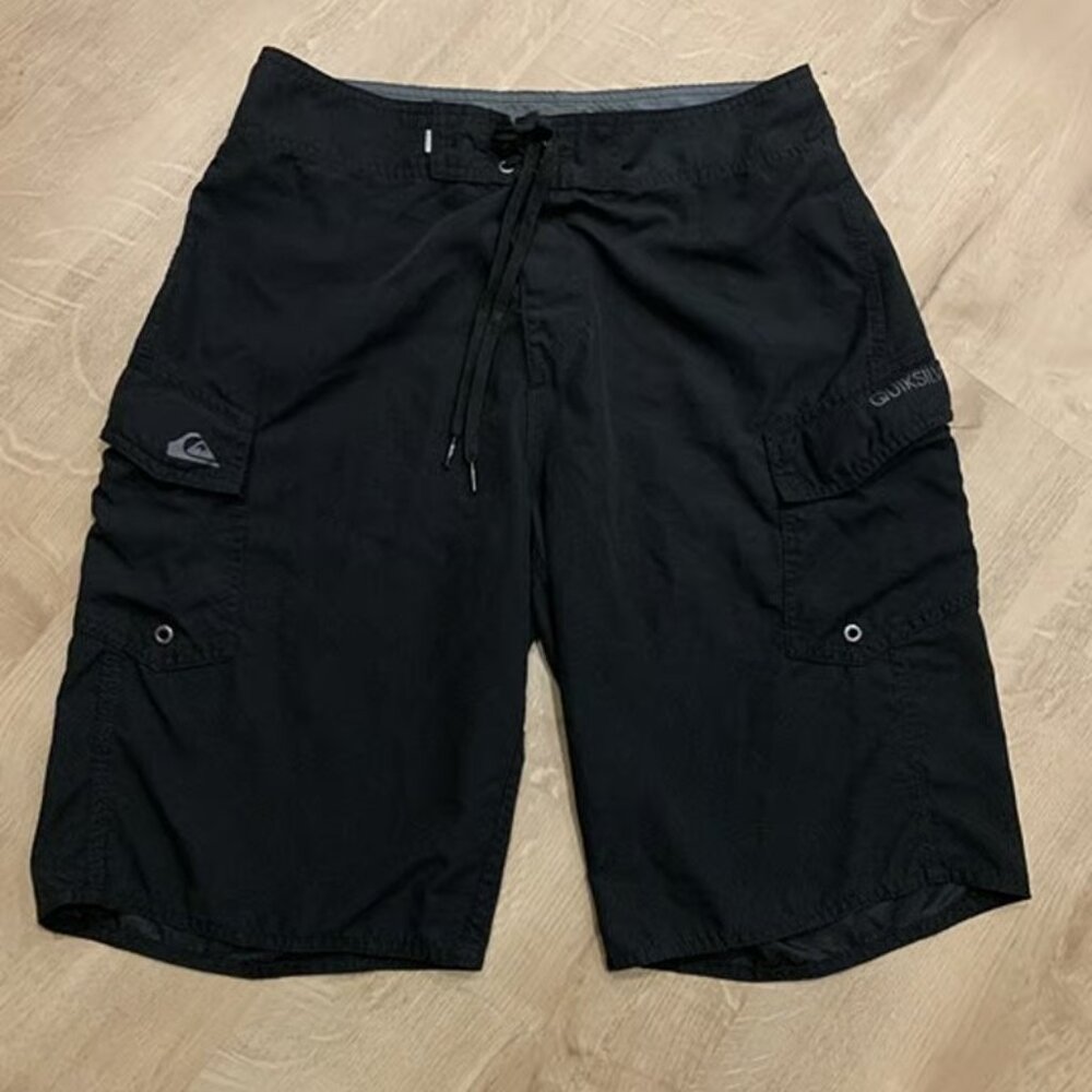 Quiksilver Cargo Surf Board Shorts Men's Size 30 Black Swim Trunks Summer Skate